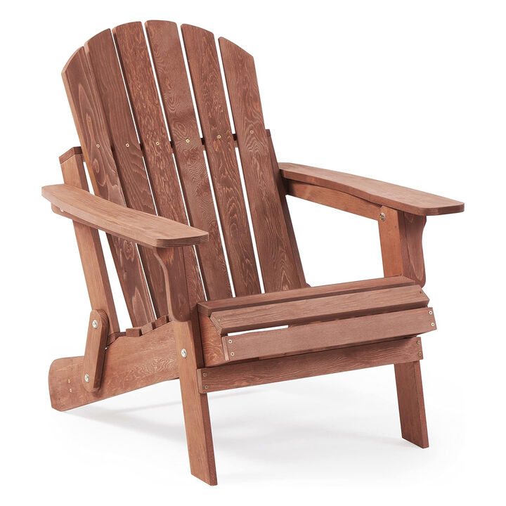 Oversized Folding Wooden Adirondack Chair, Solid Hemlock Patio Chair for Garden, Backyard, Porch, Deck & Fire Pit