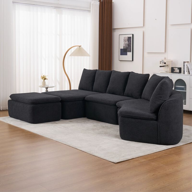 Whisen 133" U-Shaped Modular Sectional Sofa, Chenille Foam with Removable Chaise, No Assembly Required for Living Room image number 3