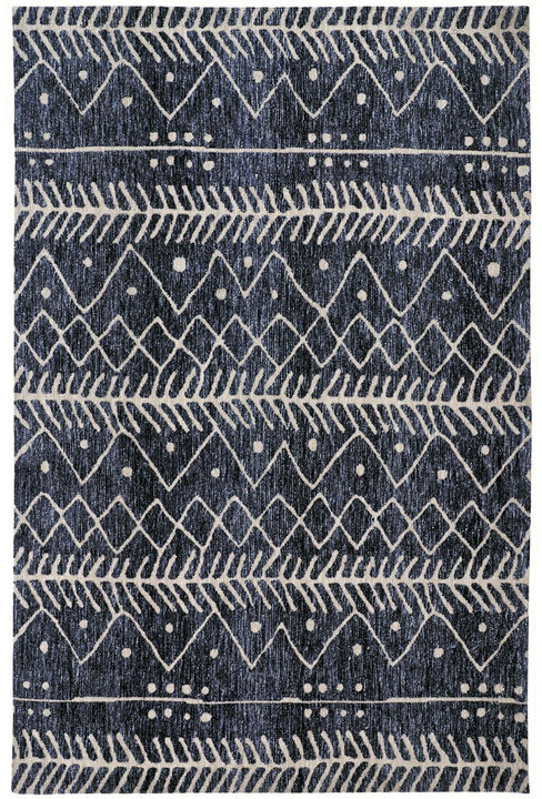 4 X 6 Blue And Ivory Striped Stain Resistant Area Rug