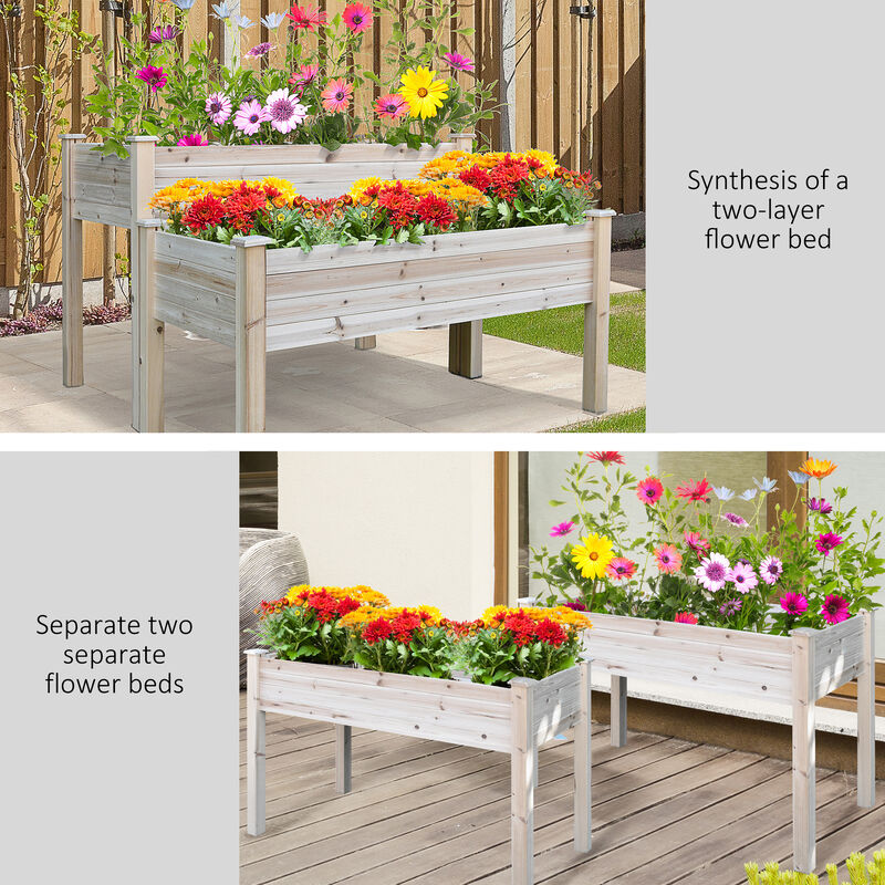 Hivvago Two-Tier Wooden Garden Bed Elevated Planter with Legs image number 7