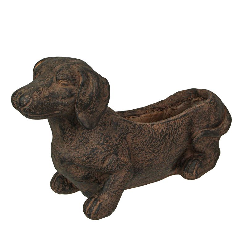Resin Distressed Rustic Brown Finish Dachshund Dog Indoor Outdoor Planter Pot image number 0
