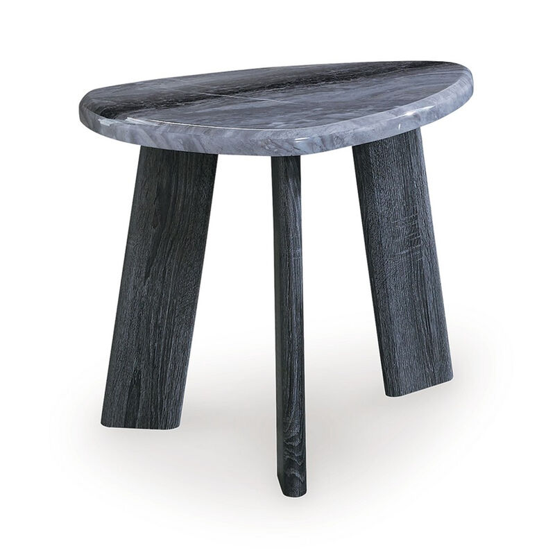 Bey 3pc Coffee n Table Set, Gray Faux Marble Top, Geometric Panel Base