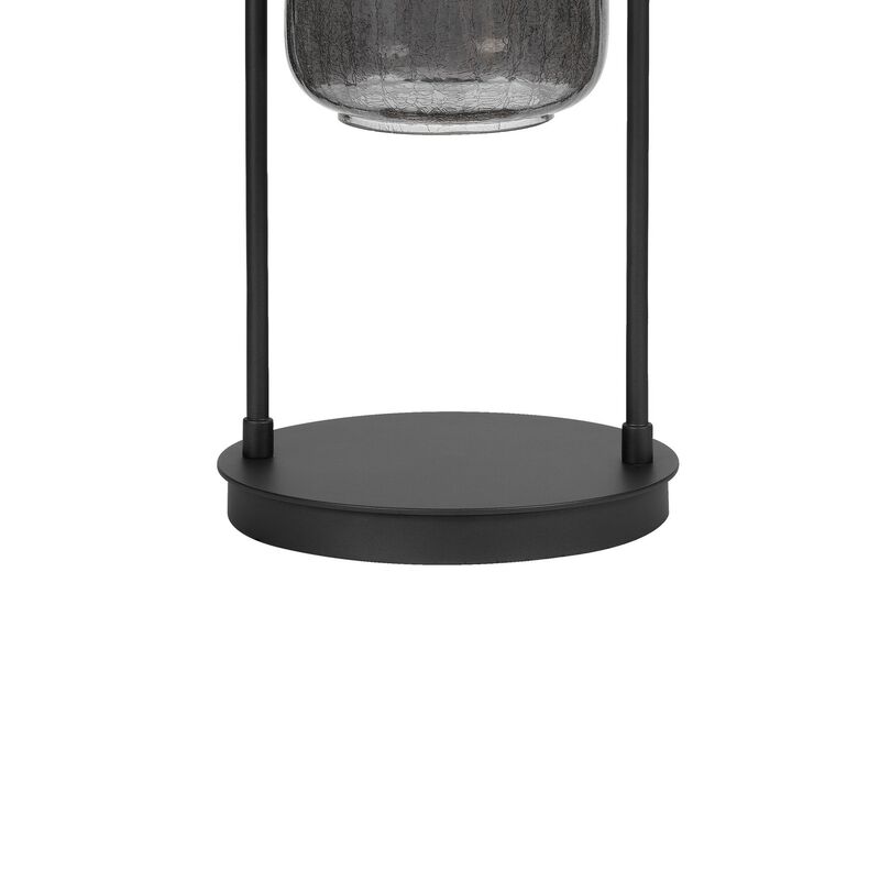 31 Inch Table Lamp, Crackled Black Glass w Night Light, White Shade - Benzara