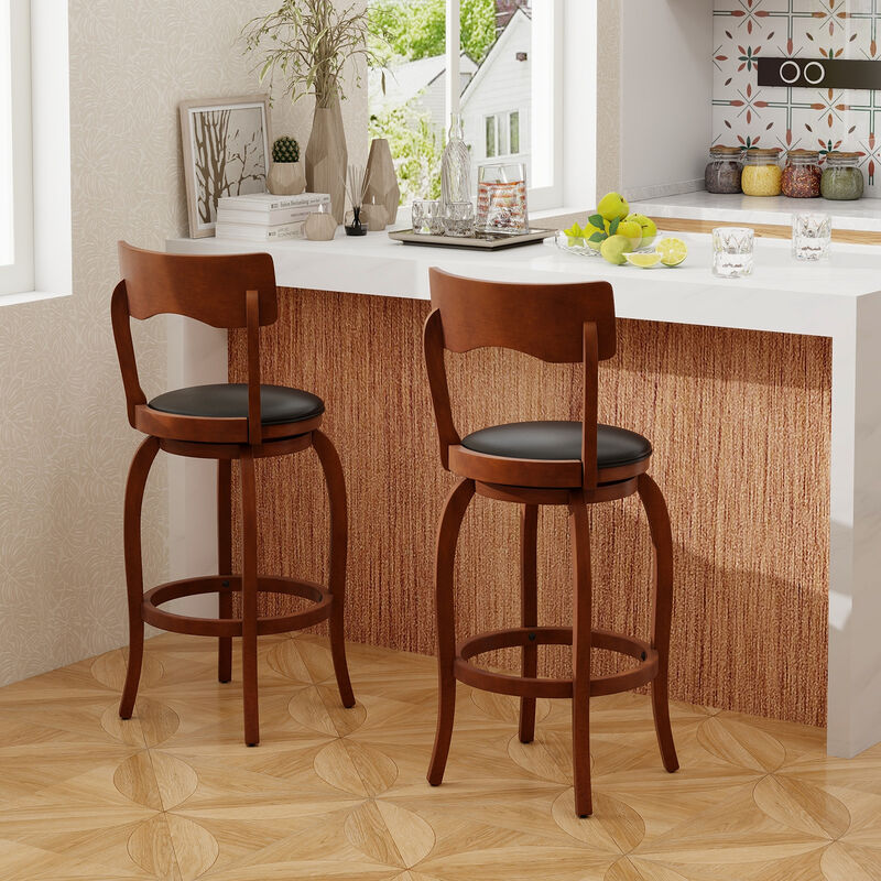 Swivel Bar Stools Set of 2 with Rubber Wood Frame and Upholstered Seat