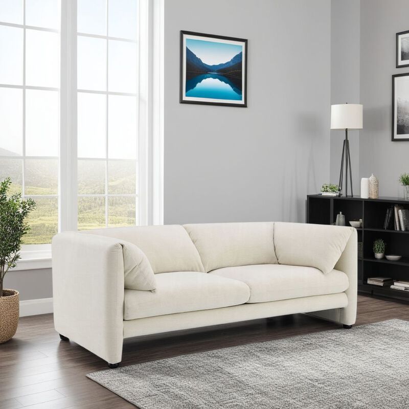Kami Loveseat, Slim Pillow Armrests, Modern Ivory Linen, 76 Inch image number 5