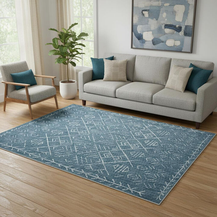 HomeRoots Abstract Geometric Distressed Washable Area Rug