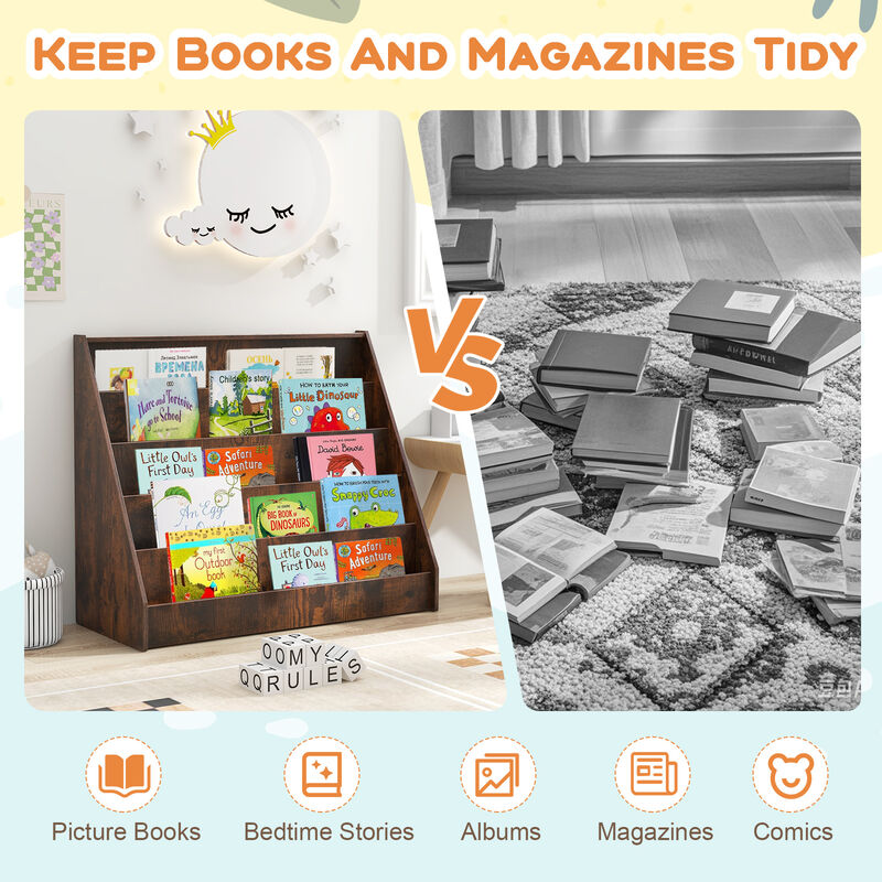 5-Tier Kids Bookshelf with Deep Compartments and Stable Baby Book Case