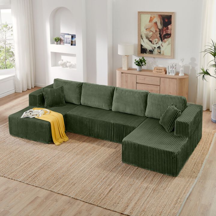 Jimp 132'' Minimalist U-Shaped Corduroy Sectional Sofa