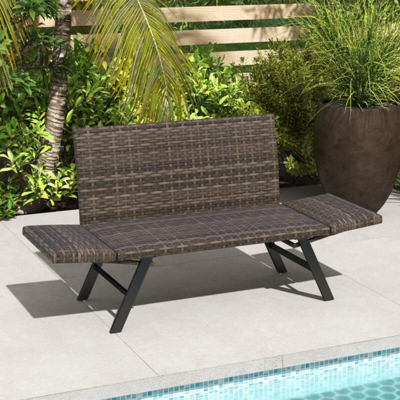Hivvago Patio Convertible Sofa for 2 Quick Dry Foam Padded Rattan with Armrests