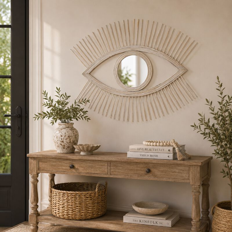 Ruhy Decorative Wall-Mounted Mirror with Eye-Shape Design, White Wood image number 8