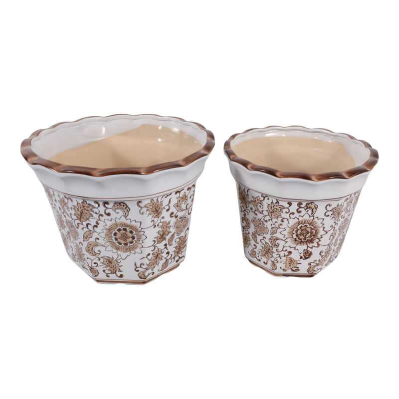 S/2 10/12" Flower Chinoiserie Planters,brown image number 3