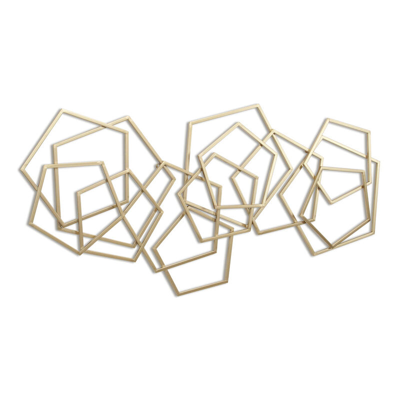 HomeRoots 24" X 48" Gold Metal Abstract Lines Hanging Dimensional Sculpture image number 2