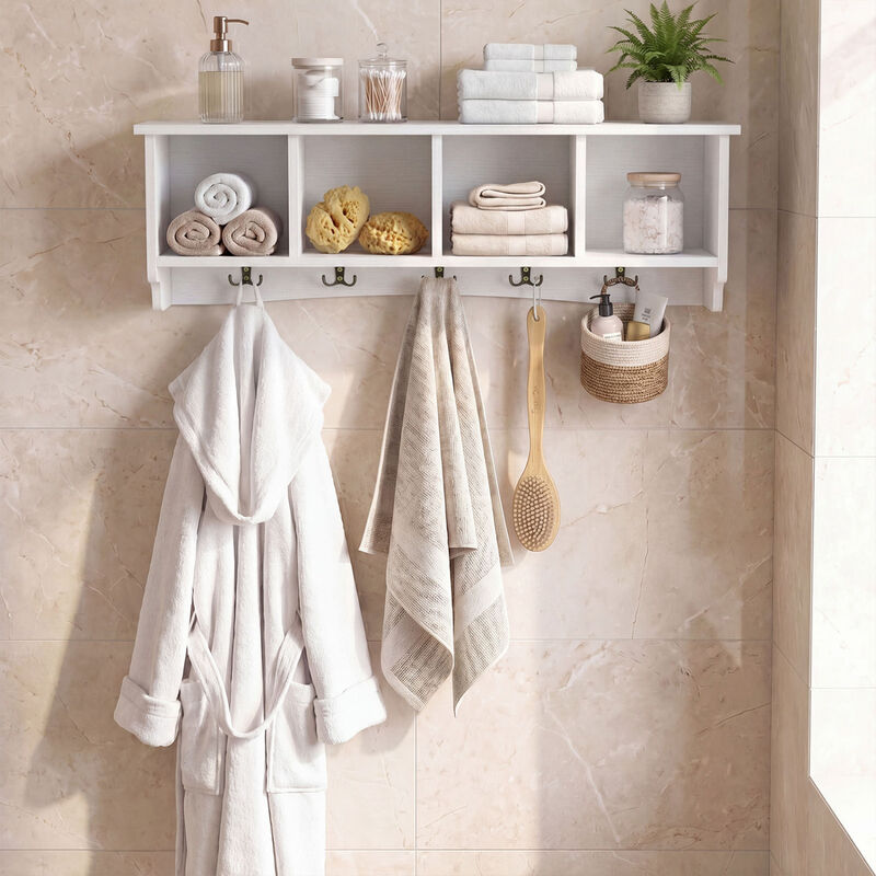 Entryway Coat Rack with Wooden Shelf and Storage Cubbies image number 6