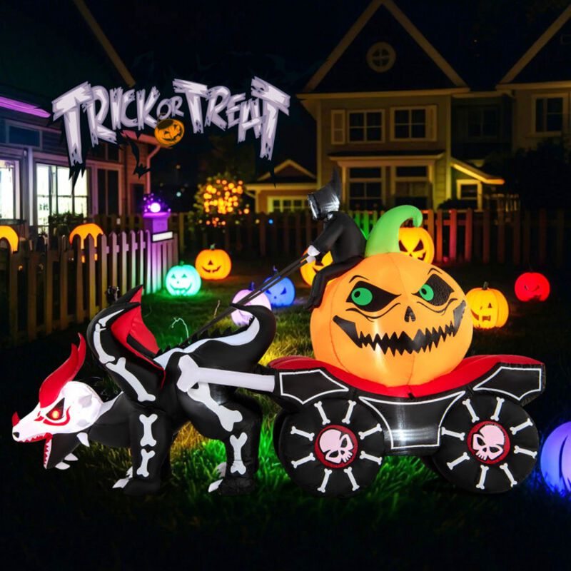 Halloween Inflatable LED Lighted Carriage Ghost Carriage with Skeleton Dragon and Pumpkin image number 4