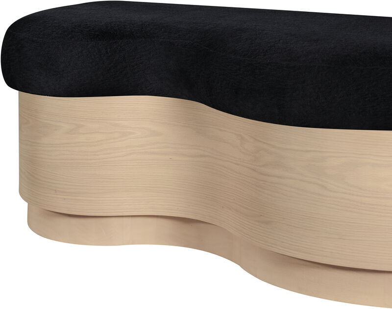 Meridian Furniture Savoy Black Velour Fur Fabric Bench