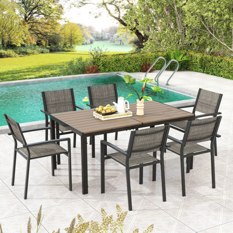 Mondawe 7-Piece Outdoor Dining Set, 59" Large Rectangle Table & 6 Space-Saving Stackable Chairs