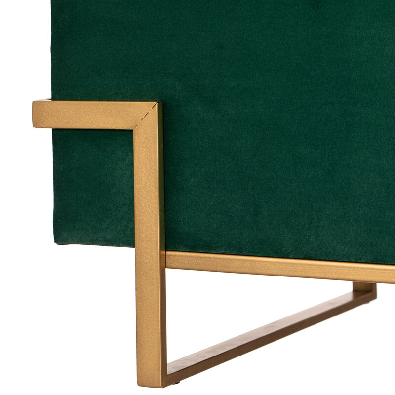 Rectangle Velvet Storage Ottoman Stool Box with Abstract Golden Legs | Decorative Sitting Bench for Living Room Home Decor with Unique Base Support (Green Large)