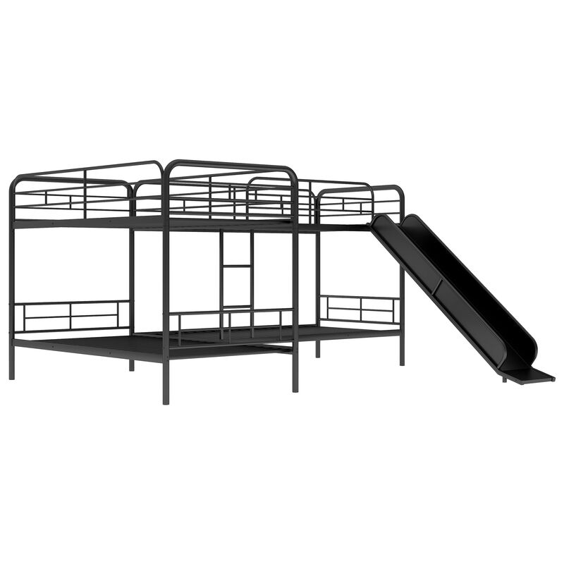Whisen Twin Size L-Shaped Bunk Bed with Slide and Ladder- Black