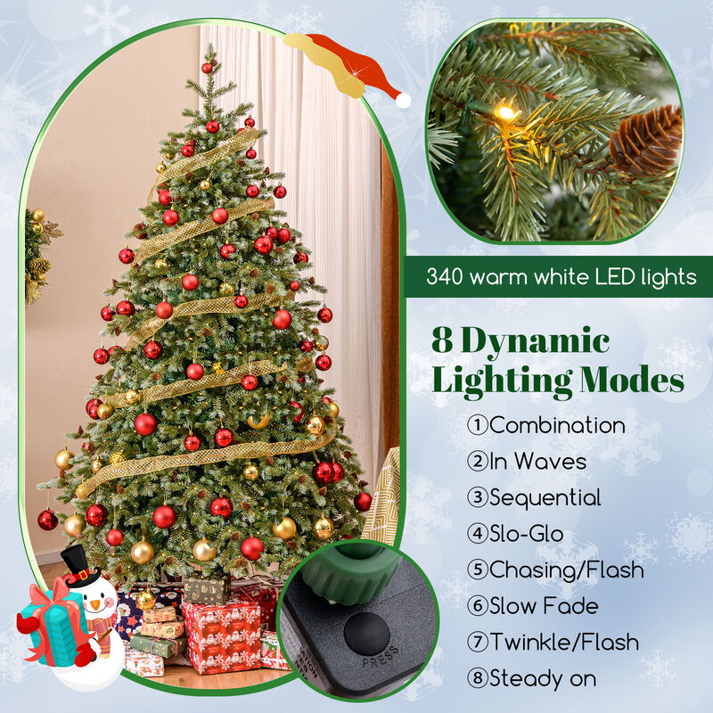 Christmas Tree with Warm White LED Lights and Pine Cones