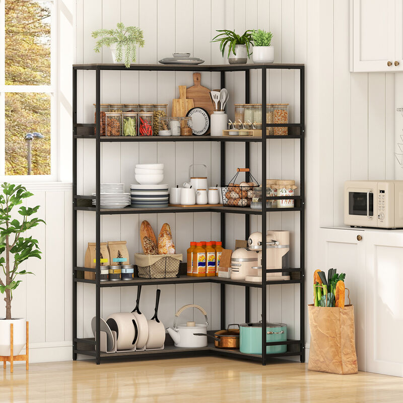 5-Tier L-Shaped Corner Bookshelf with Metal Frame, Space-Saving Etagere Design