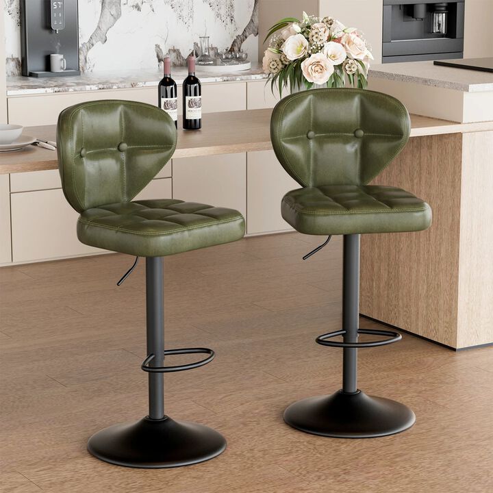 PU Leather Swivel Bar Stools Set of 2, Modern Hydraulic Adjustable Counter Height Stools, Steady Water Resistant Iron Frame 360&deg; Kitchen Island Chairs