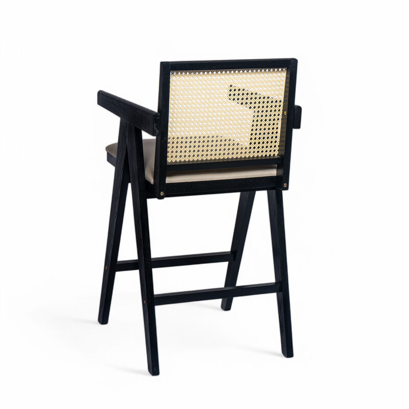 Merax Cream Woven Cane Plastic Backrest Bar Stool