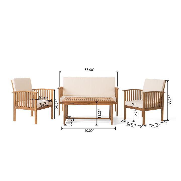 Sayan 4pc Outdoor Coffee Table Set, Loveseat, 2 Chairs, Beige, Brown - Benzara