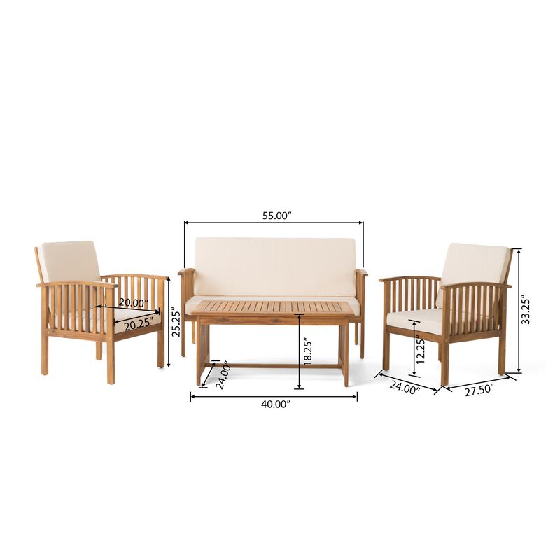 Sayan 4pc Outdoor Coffee Table Set, Loveseat, 2 Chairs, Beige, Brown - Benzara