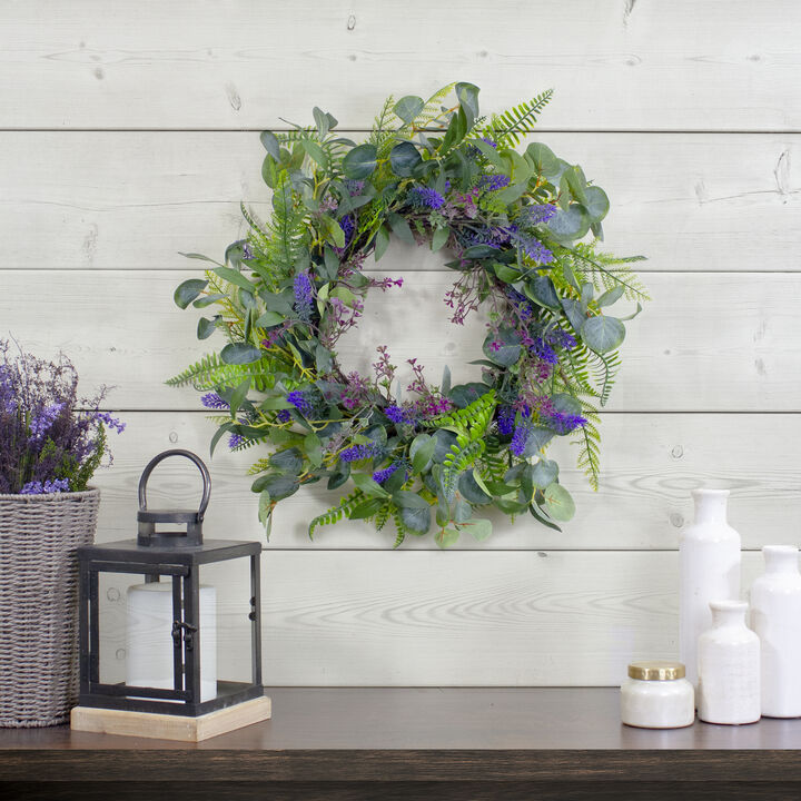 Lavender and Mixed Foliage Artificial Floral Spring Wreath  Purple and Green - 22-Inch