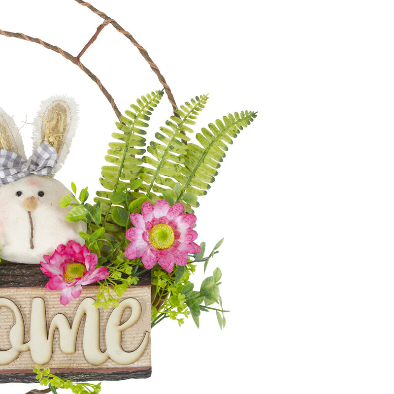 Rabbit Couple "Welcome" Floral Spring Wreath  16-Inch