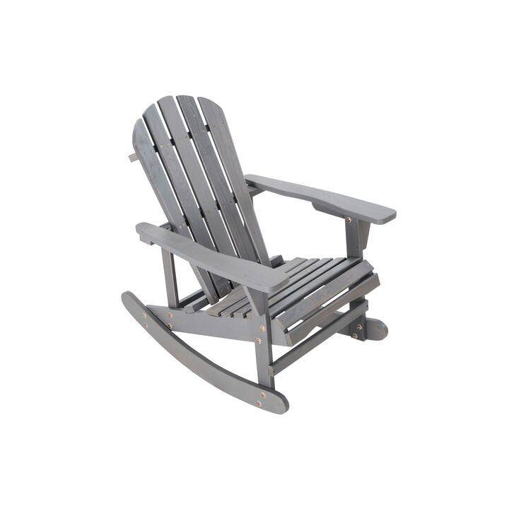Adirondack Rocking Chair Solid Wood Chairs Finish Outdoor Furniture for Patio, Backyard, Garden - Gray