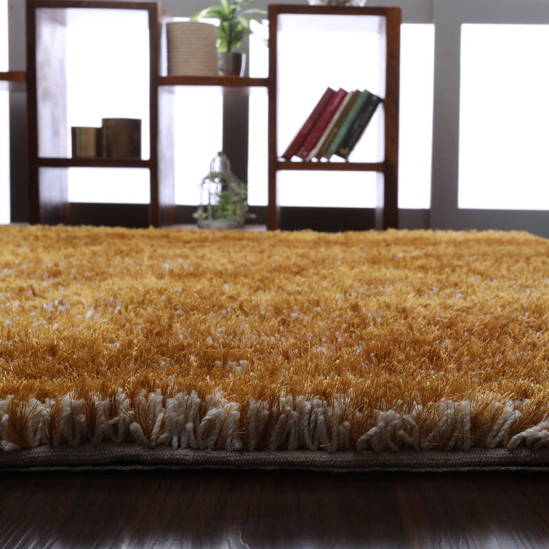 RUGSOTIC CARPETS HAND TUFTED SHAG POLYESTER ECO-FRIENDLY AREA RUGS  - 8'x10', Rectangle, Gold , Solid Plain Design, High Pile Thick Handmade Anti Skid Area Rugs for Living Room, Bed Room K00111 image number 5