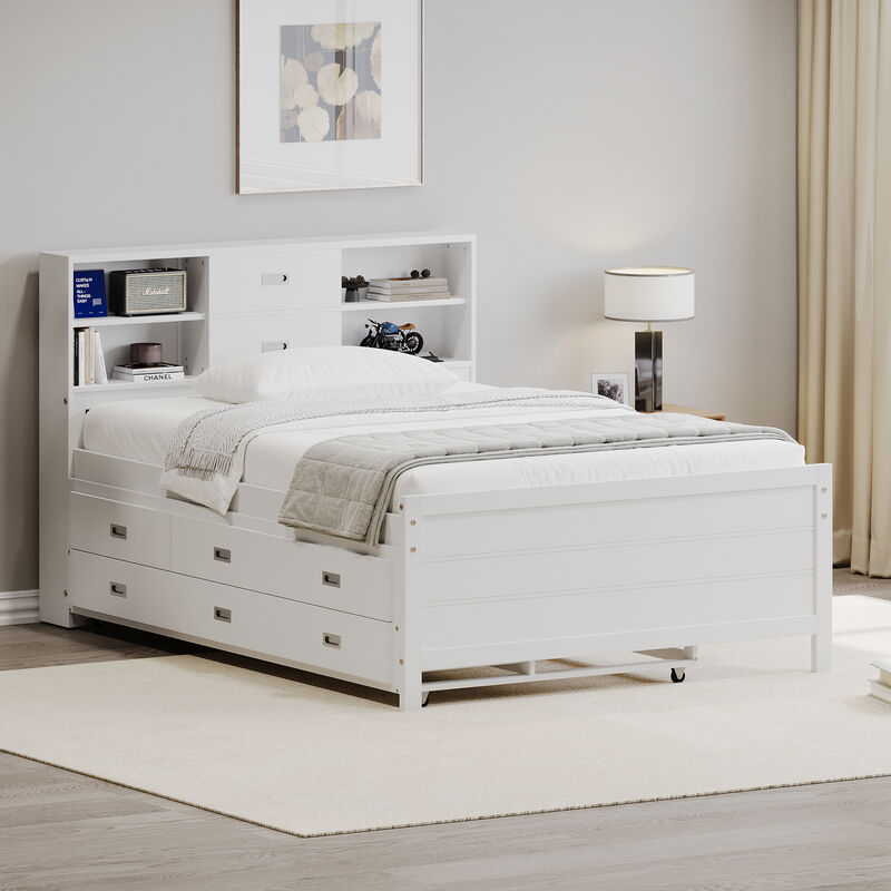 Merax Captain Bed with Storage Bookcase Headboard