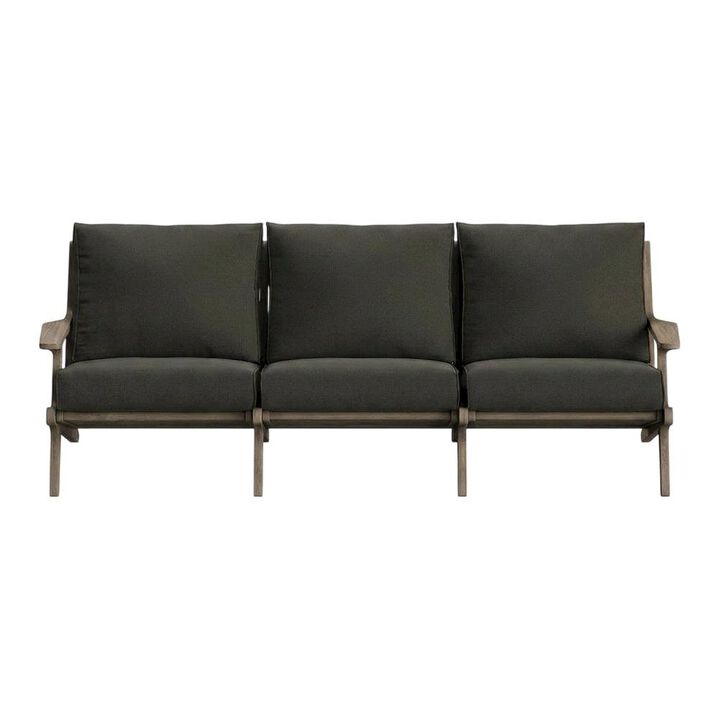 Teak Outdoor Sofa with High-Back Armrests for Patio, Deck or Porch, Flint Gray