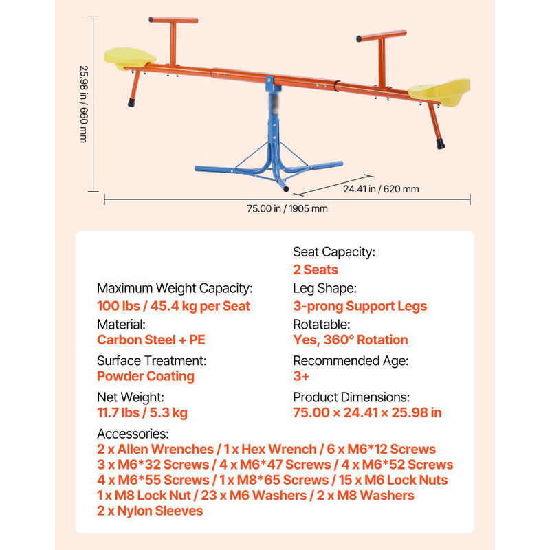 Kids Sit and Spin Seesaw, Teeter Totter with 3-Prong Support Legs, Ages 3+ image number 2