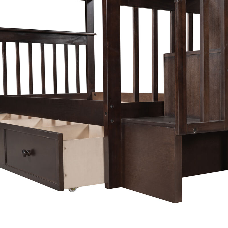 Merax Stairway Twin-Over-Twin Bunk Bed with Three Drawers for Bedroom, Dorm