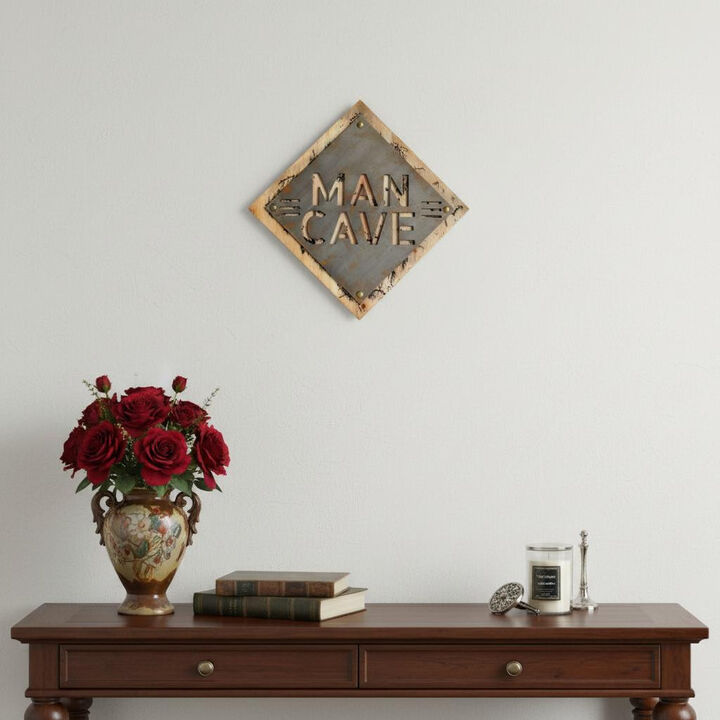 HomeRoots 19" X 18" Gray And Natural Man Cave Metal And Wood Wall Decor