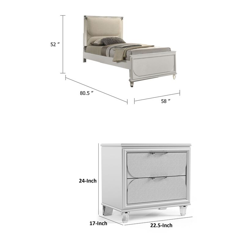 Full Bedroom Set, Pearl White and Clear, 2 Piece Set with Nightstand image number 4