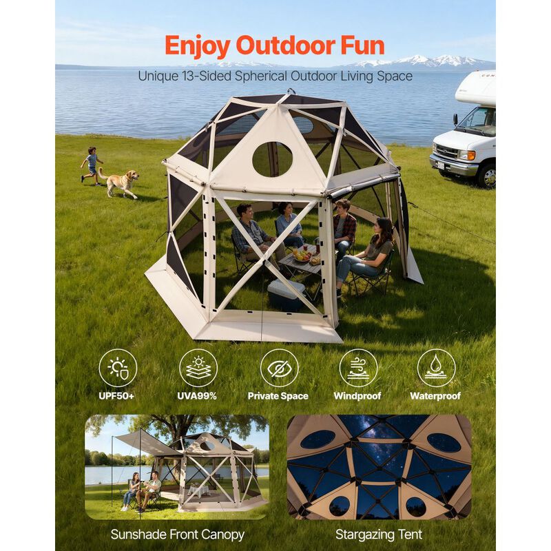 Pop Up Screen House Tent for 8-10 People with Removable Canopy and Carry Bag-Beige image number 6