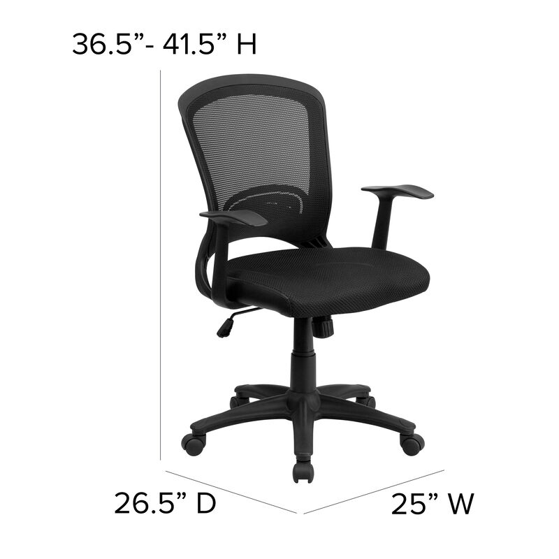 Manny Mid-Back Designer Black Mesh Swivel Task Office Chair with Arms image number 6
