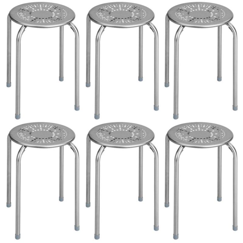 Hivvago Set of 6 Stackable Multifunctional Daisy Design Backless Round Metal Stool Set