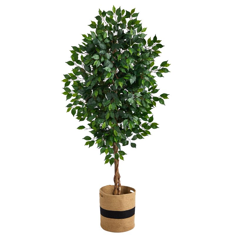 Hivvago 6 Feet Ficus Artificial Tree with Natural Trunk in Handmade Natural Cotton Planter