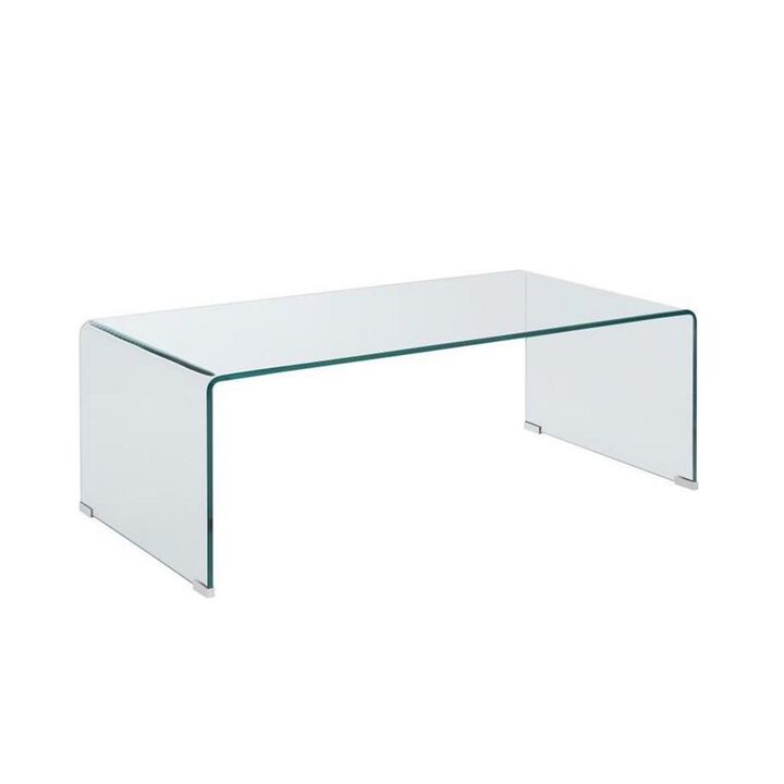 Contemporary Style Minimal Clear Glass Coffee Table, Clear-Benzara