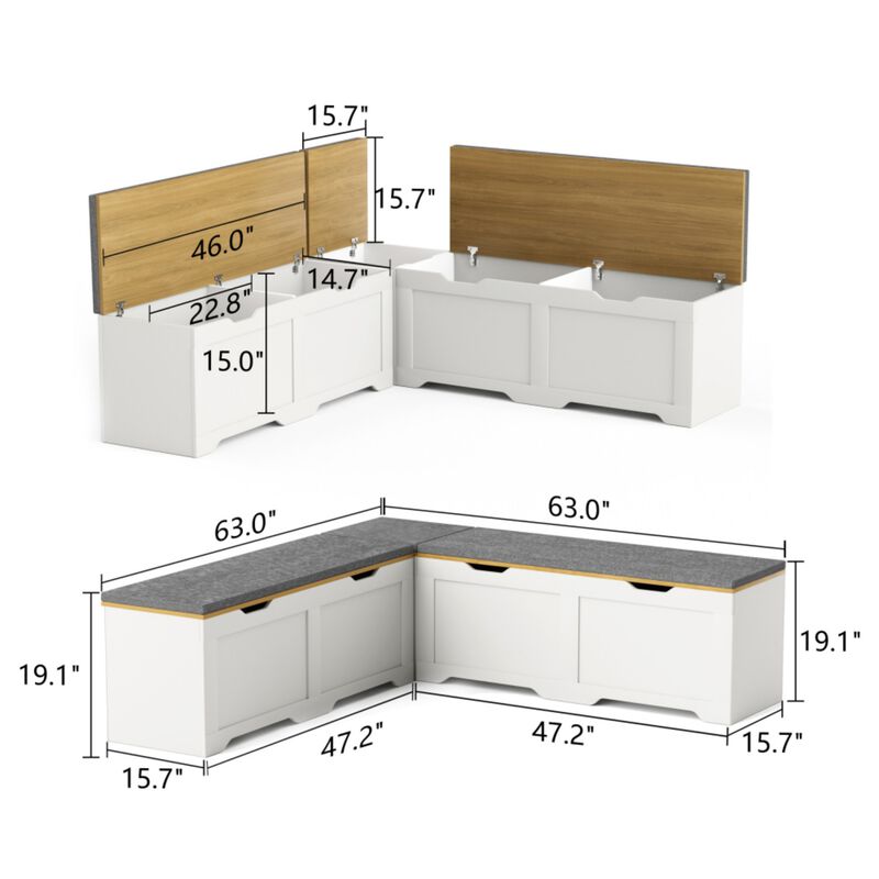 Crewis 3-Piece L-Shaped Wooden Storage Bench image number 9