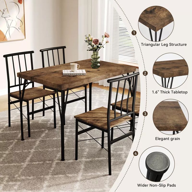 5 Piece Dining Table Set for 4 People, 43.3" Small Kitchen Table Set with 4 Chairs, Solid Wood Top image number 6