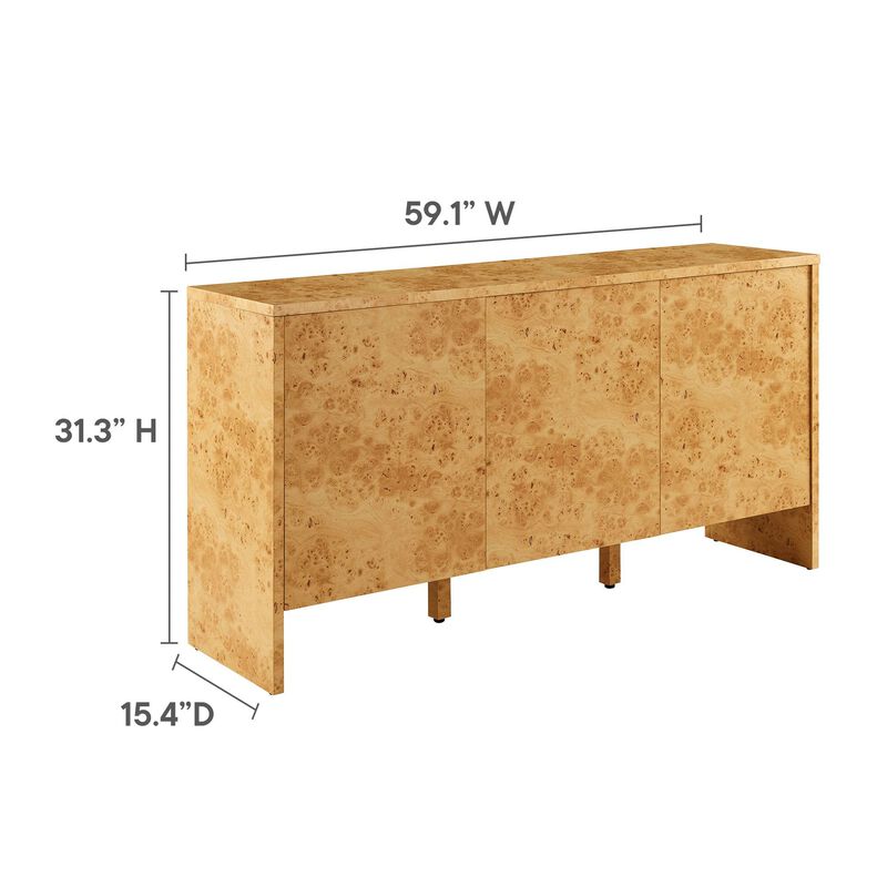 Modway Hudson Burl Wood Sideboard with 3 Doors in Natural - Modern Buffet Cabinet - Versatile High TV Stand Media Cabinet - 60 Inch Storage Sideboard for Living Room with Doors and Shelves image number 2