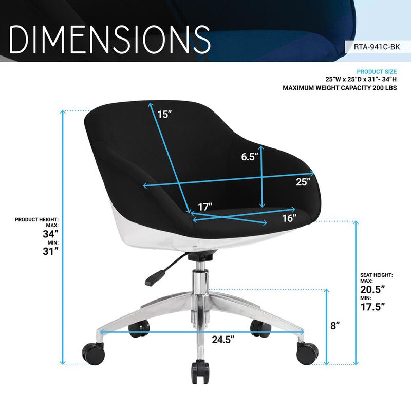 Techni Mobili Home Office Upholstered  Task Chair, Black