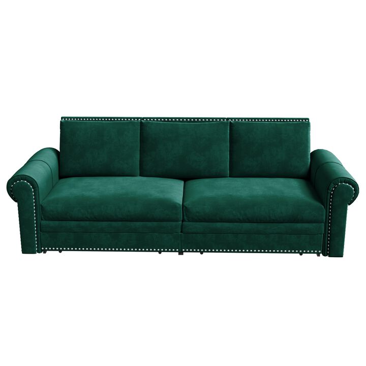 Whisen 93.7" King Pull Out Sleeper Sofa, 3-in-1 Convertible Sleeper with Nailhead Trim, Velvet for Living Room