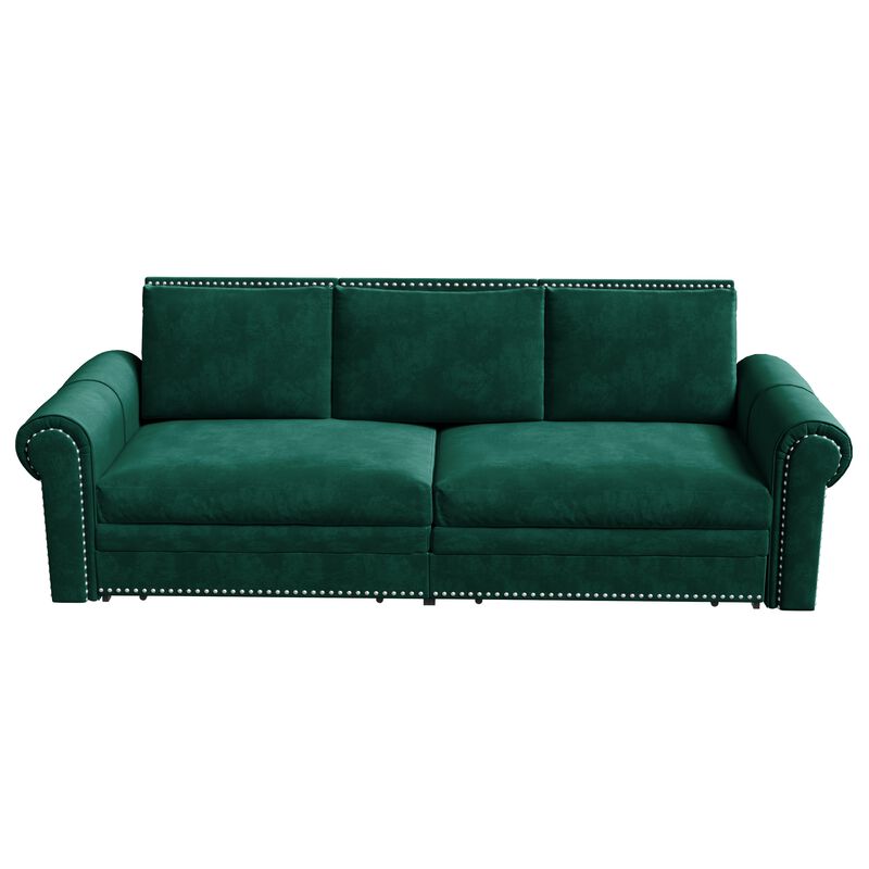 Whisen 93.7" King Pull Out Sleeper Sofa, 3-in-1 Convertible Sleeper with Nailhead Trim, Velvet for Living Room image number 0