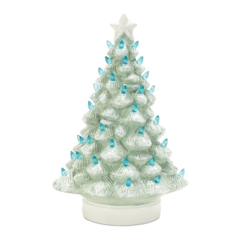 Set of 2 Ceramic Lighted Christmas Trees – LED Holiday Décor for Tabletop, Entryway, or Tiered Tray Display